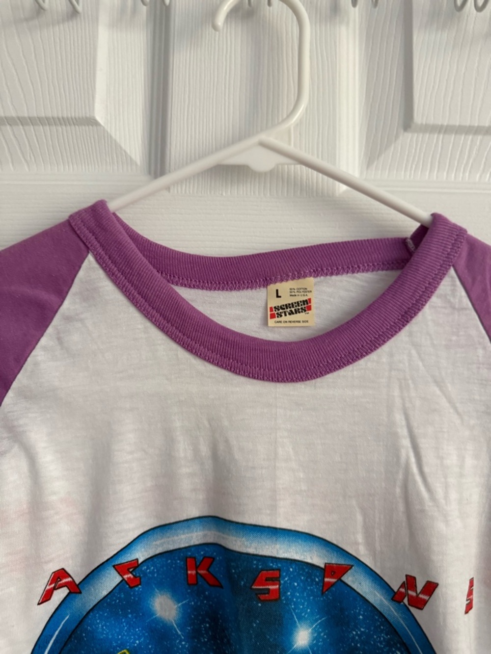 The Jacksons Victory Tour Vintage 80s 1984 Shirt Purple and White Raglan T-Shirt - Picture 3 of 7